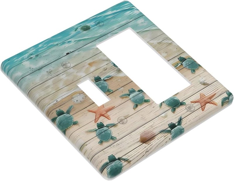 ranedula 2-Gang 1-Toggle 1-Rocker/GFCI Device Combination Wallplate Art Blue Green Sea Ocean Beach Turtle Theme Combo Decorator/Toggle Receptacle Outlet Light Switch Cover Face Plate - Image 3